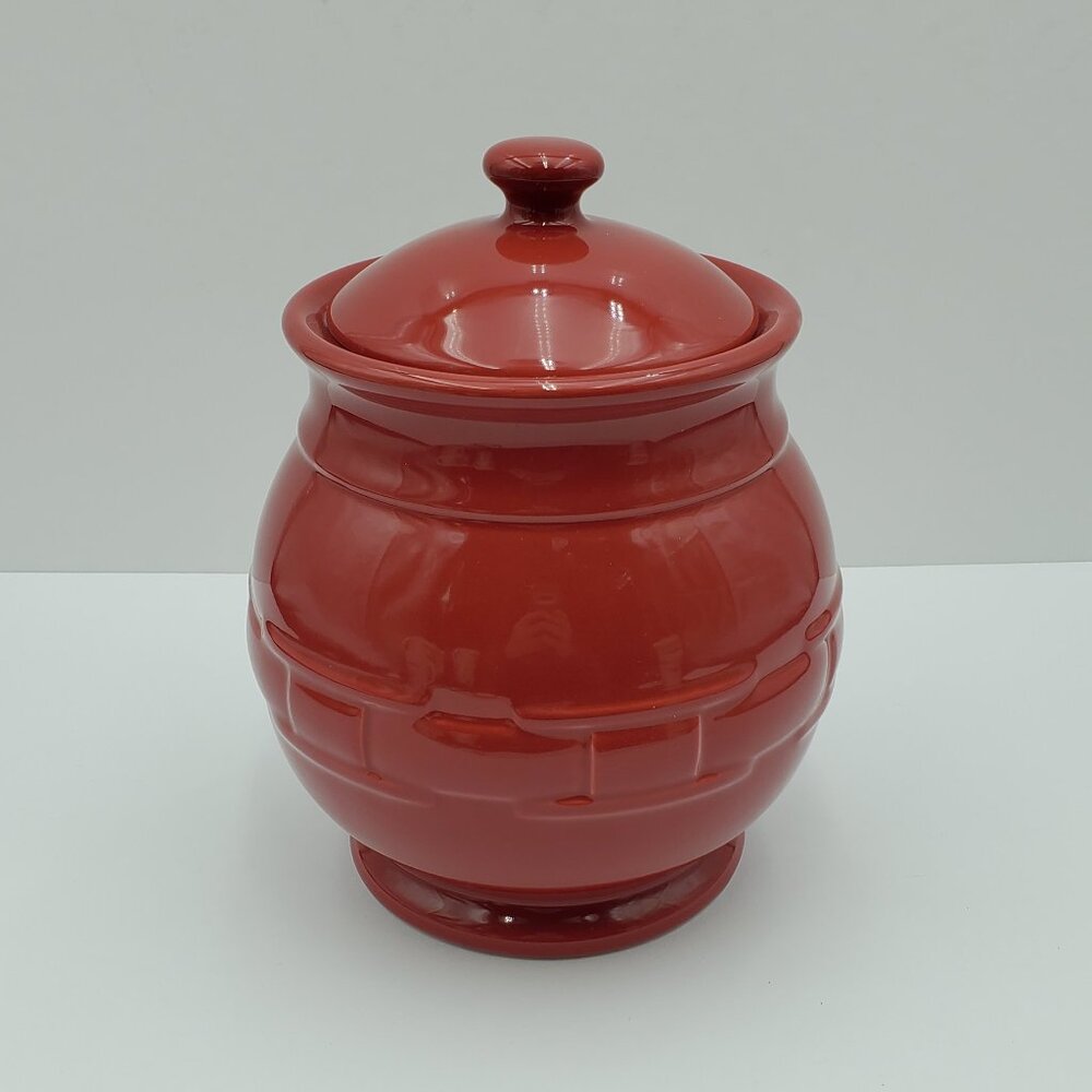 Longaberger Woven Traditions Tomato Red Canister with Lid Cookie Jar